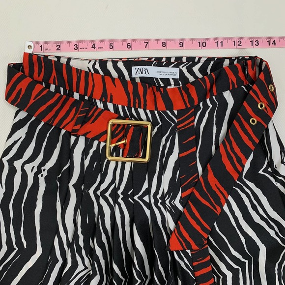 Zara Zebra Stripe Pleated Leg Slit Skirt - Picture 3 of 11